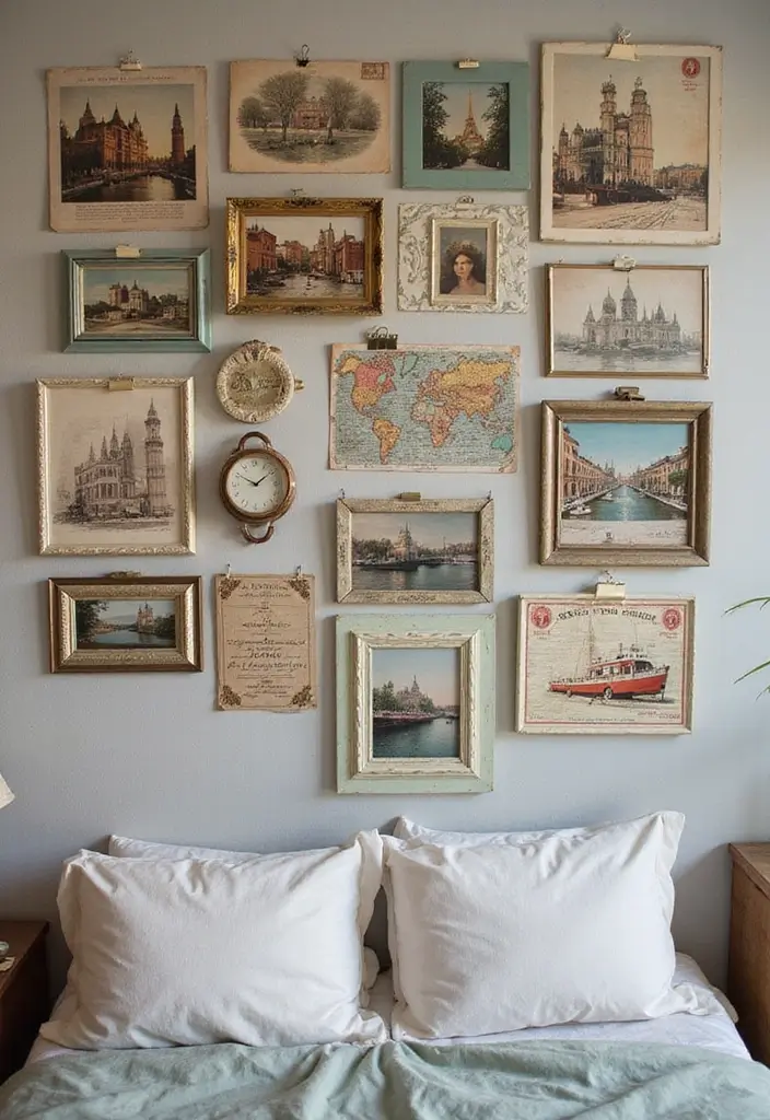 30+ Bedroom Wall Collage Ideas That Look Aesthetic 4 30+ Bedroom Wall Collage Ideas That Look Aesthetic - 4. Vintage Postcard Collection
