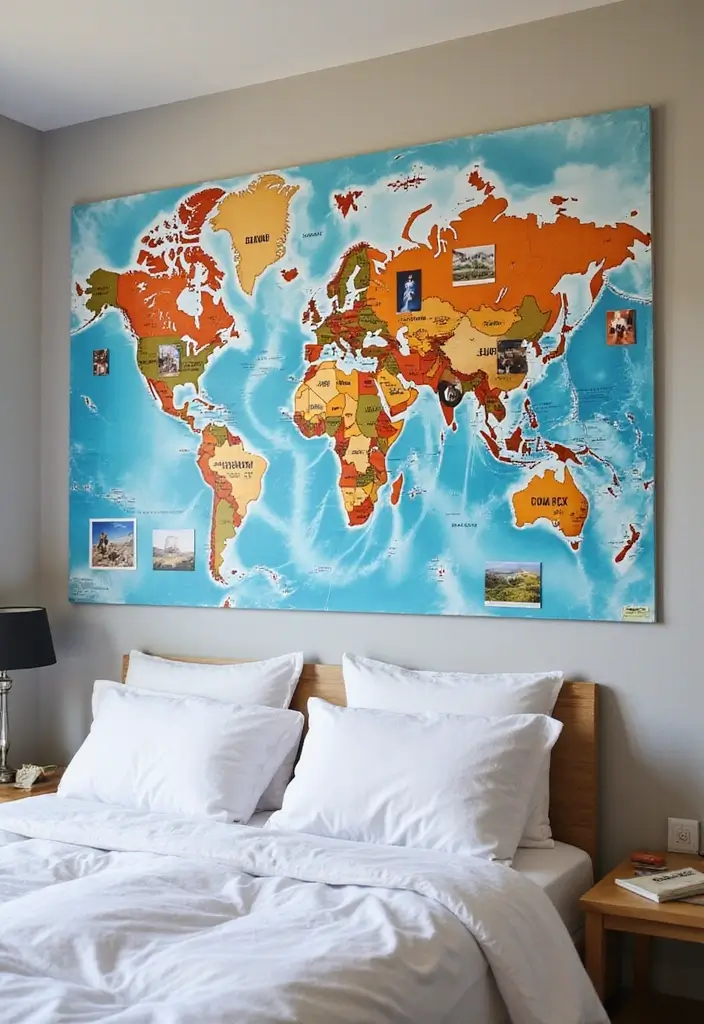 30+ Bedroom Wall Collage Ideas That Look Aesthetic 7 30+ Bedroom Wall Collage Ideas That Look Aesthetic - 7. Travel Map Collage
