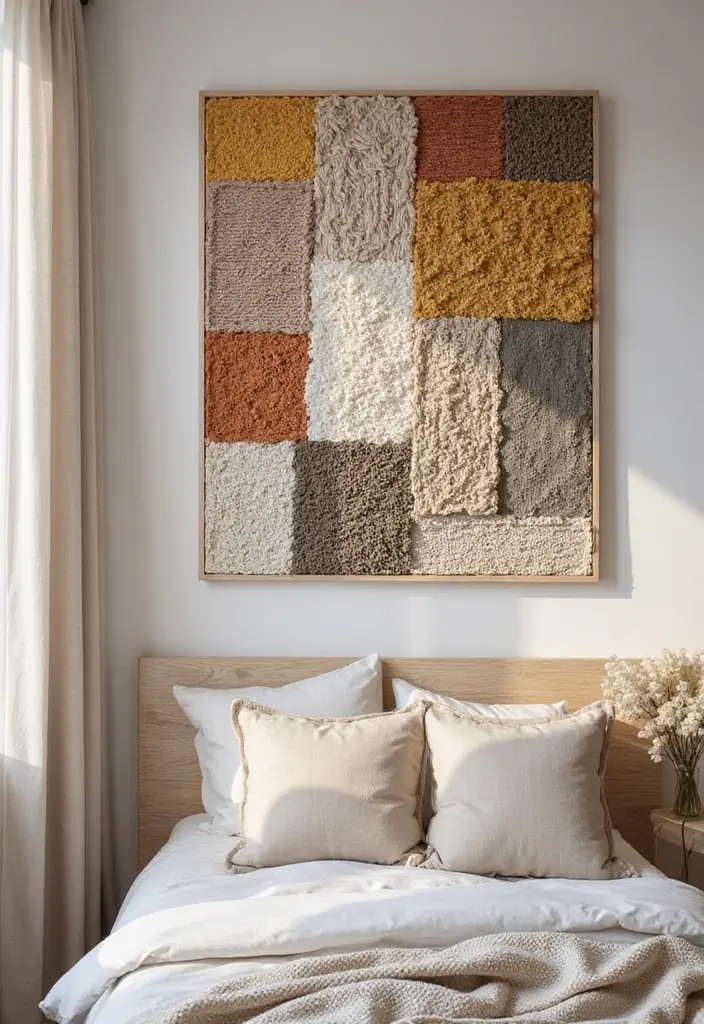 30+ Bedroom Wall Collage Ideas That Look Aesthetic 9 30+ Bedroom Wall Collage Ideas That Look Aesthetic - 9. Textured Fabric Wall Art