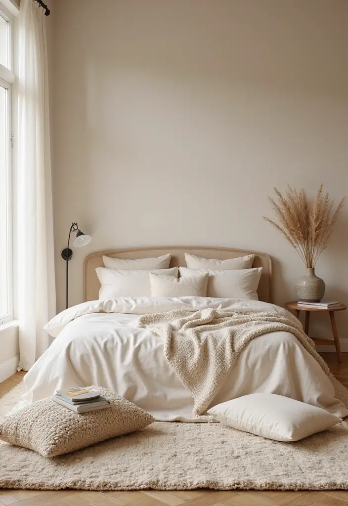 30+ Beige Bedroom Ideas That Feel Warm and Minimal 15 30+ Beige Bedroom Ideas That Feel Warm and Minimal - 15. Soft Wool Rugs