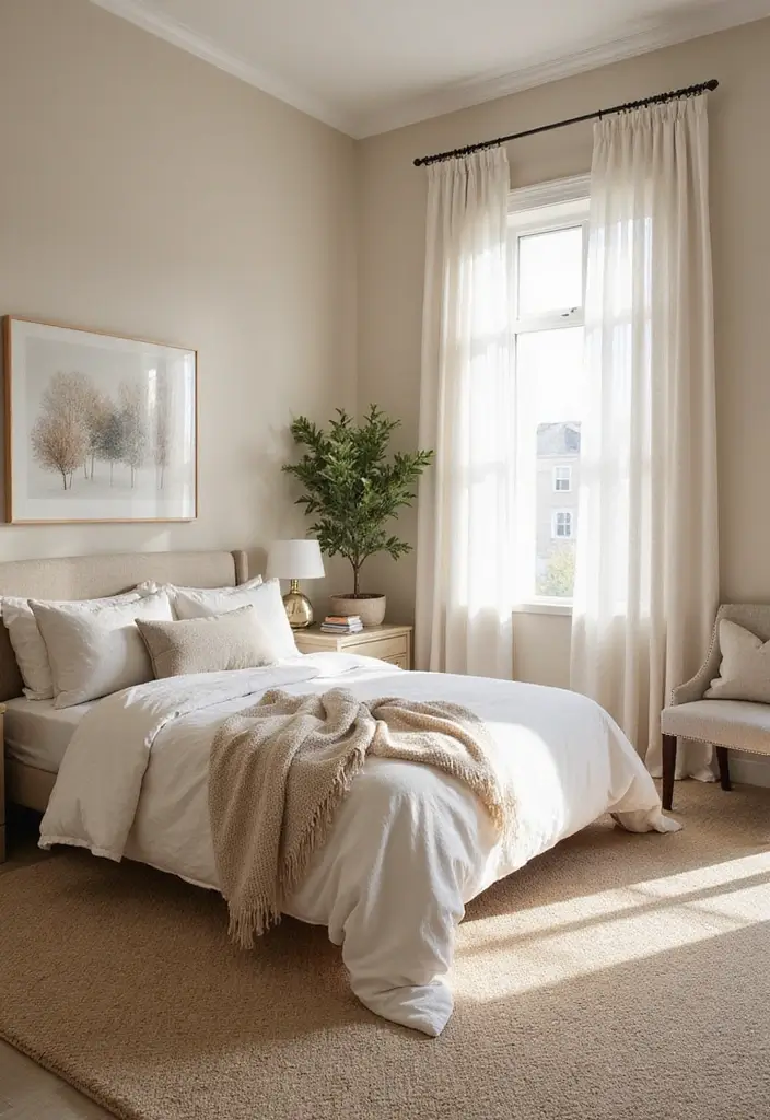 30+ Beige Bedroom Ideas That Feel Warm and Minimal 27 30+ Beige Bedroom Ideas That Feel Warm and Minimal - 27. Thoughtful Seasonal Decor