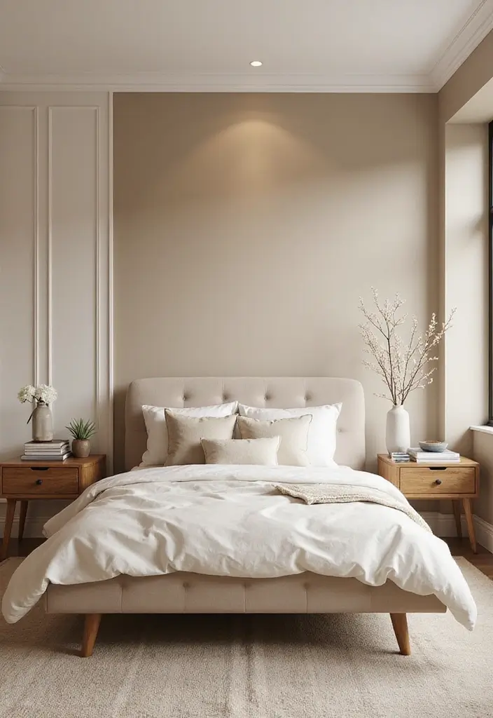 30+ Beige Bedroom Ideas That Feel Warm and Minimal 6 30+ Beige Bedroom Ideas That Feel Warm and Minimal - 6. Accent Wall Wonders