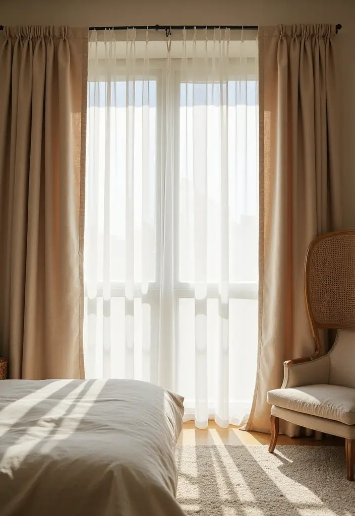 30+ Beige Bedroom Ideas That Feel Warm and Minimal 8 30+ Beige Bedroom Ideas That Feel Warm and Minimal - 8. Elegant Drapery
