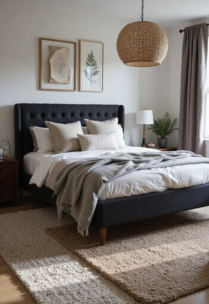 30+ Black Bed Frame Bedroom Ideas That Feel Bold and Stylish 10 30+ Black Bed Frame Bedroom Ideas That Feel Bold and Stylish - 10. Textured Elegance