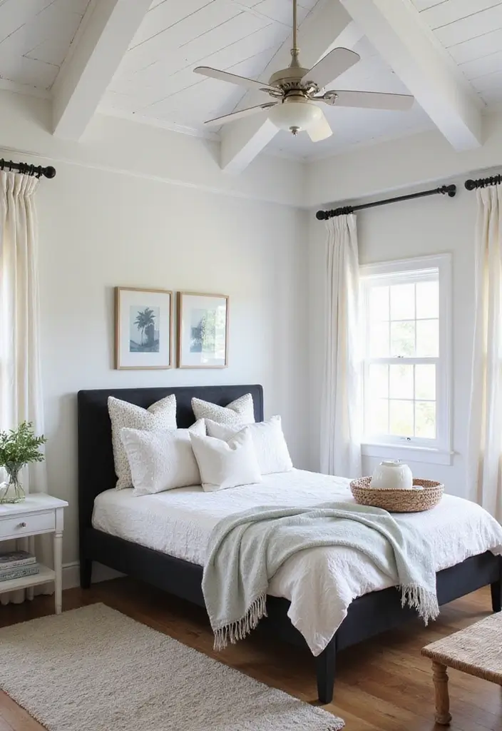 30+ Black Bed Frame Bedroom Ideas That Feel Bold and Stylish 16 30+ Black Bed Frame Bedroom Ideas That Feel Bold and Stylish - 16. Coastal Calm