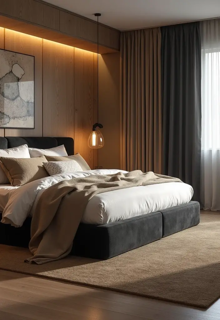 30+ Black Bed Frame Bedroom Ideas That Feel Bold and Stylish 18 30+ Black Bed Frame Bedroom Ideas That Feel Bold and Stylish - 18. Natural Wood Accents