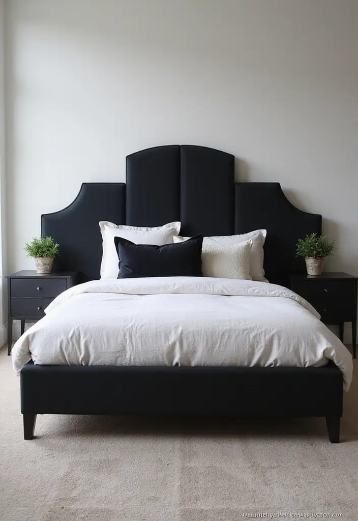 30+ Black Bed Frame Bedroom Ideas That Feel Bold and Stylish 20 30+ Black Bed Frame Bedroom Ideas That Feel Bold and Stylish - 20. Statement Headboards