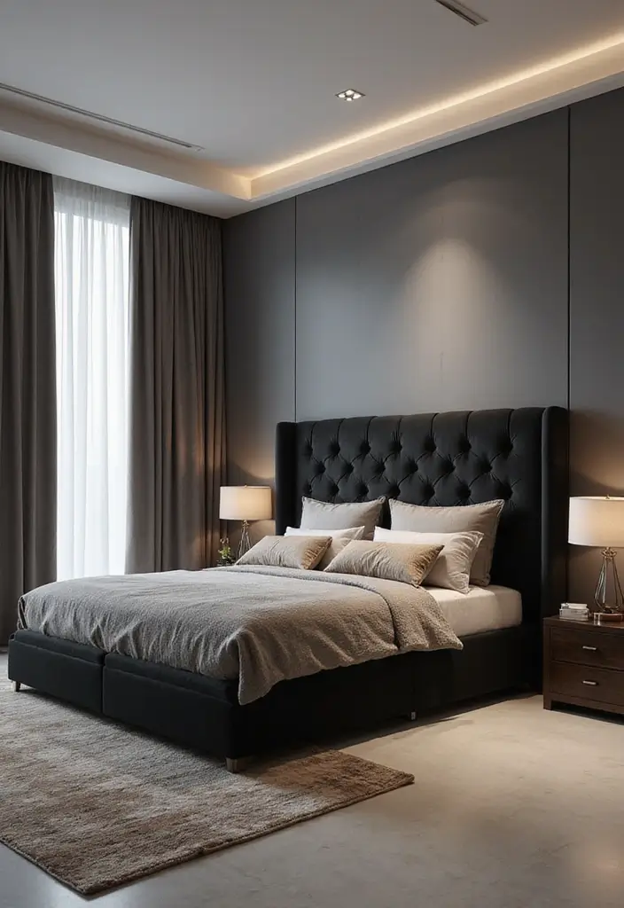30+ Black Bed Frame Bedroom Ideas That Feel Bold and Stylish 25 30+ Black Bed Frame Bedroom Ideas That Feel Bold and Stylish - 25. Integrated Technology