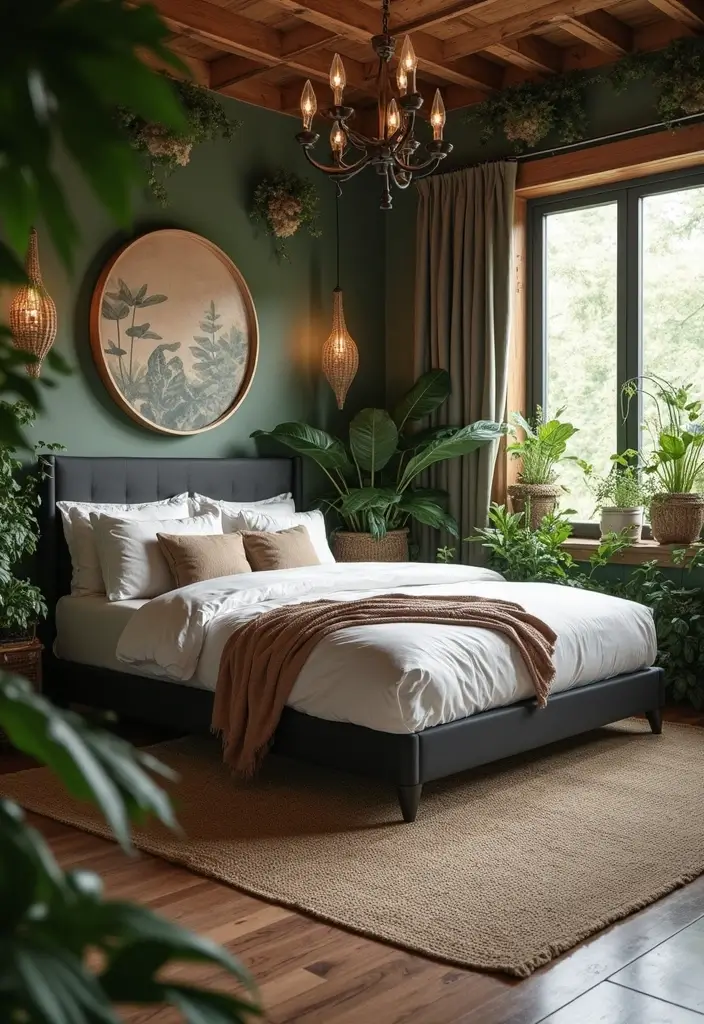 30+ Black Bed Frame Bedroom Ideas That Feel Bold and Stylish 28 30+ Black Bed Frame Bedroom Ideas That Feel Bold and Stylish - 28. Nature-inspired Decor