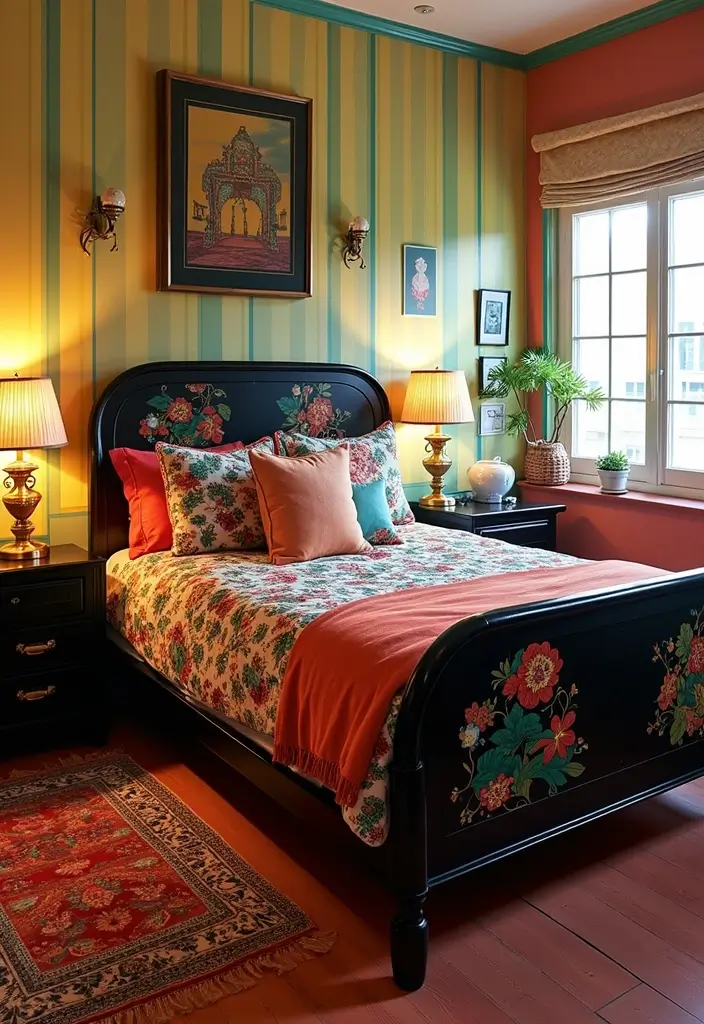 30+ Black Bed Frame Bedroom Ideas That Feel Bold and Stylish 6 30+ Black Bed Frame Bedroom Ideas That Feel Bold and Stylish - 6. Retro Revival