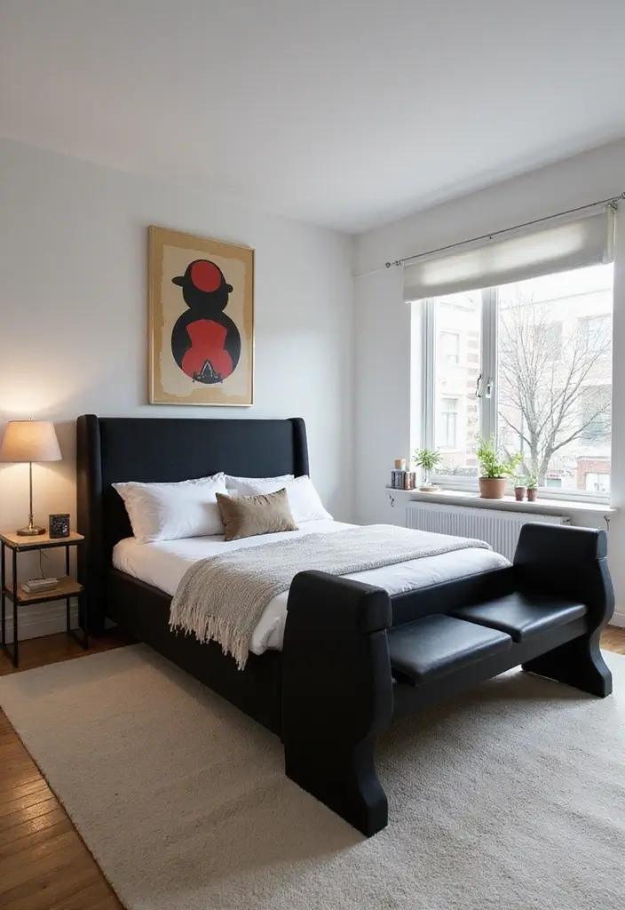30+ Black Bed Frame Bedroom Ideas That Feel Bold and Stylish 7 30+ Black Bed Frame Bedroom Ideas That Feel Bold and Stylish - 7. Modern Artistry