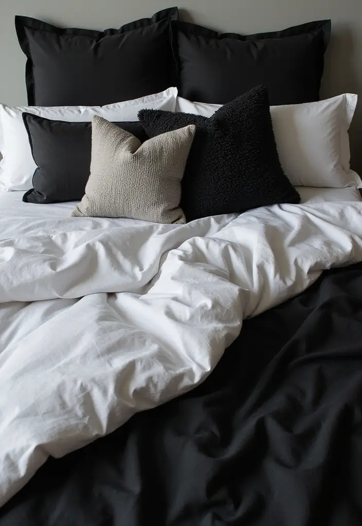 30+ Black and White Bedroom Ideas for a Timeless Look 1 30+ Black and White Bedroom Ideas for a Timeless Look - 1. Monochrome Bedding for a Cohesive Look
