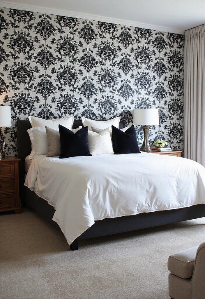 30+ Black and White Bedroom Ideas for a Timeless Look 11 30+ Black and White Bedroom Ideas for a Timeless Look - 11. Black and White Wallpaper