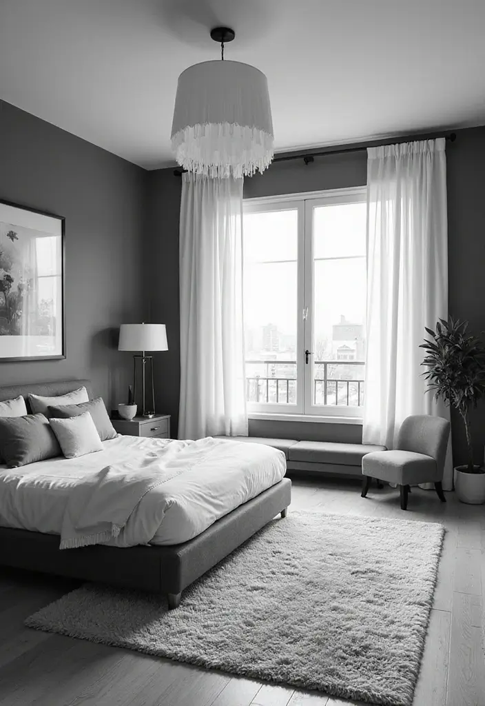 30+ Black and White Bedroom Ideas for a Timeless Look 19 30+ Black and White Bedroom Ideas for a Timeless Look - 19. Create Zones with Rugs