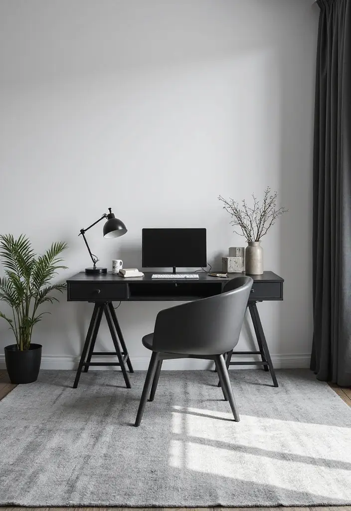 30+ Black and White Bedroom Ideas for a Timeless Look 22 30+ Black and White Bedroom Ideas for a Timeless Look - 22. Minimalist Desk Space