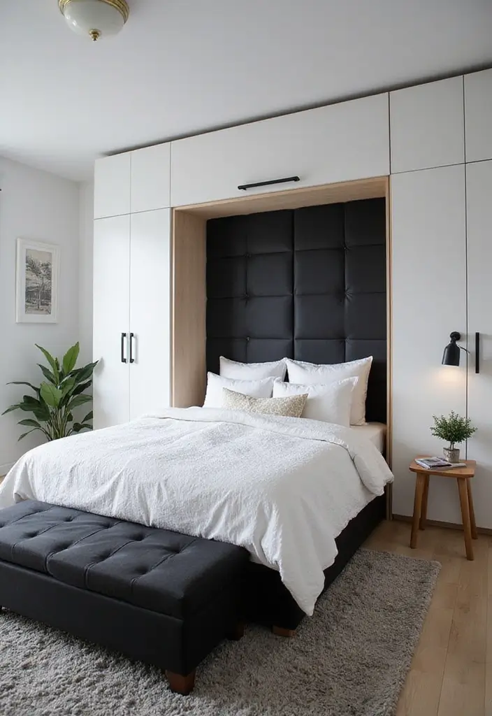 30+ Black and White Bedroom Ideas for a Timeless Look 23 30+ Black and White Bedroom Ideas for a Timeless Look - 23. Functional Multi-Purpose Furniture