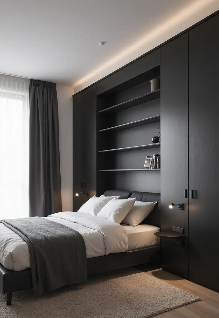 30+ Black and White Bedroom Ideas for a Timeless Look 25 30+ Black and White Bedroom Ideas for a Timeless Look - 25. Sleek Built-in Storage