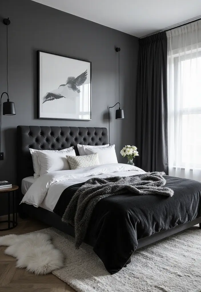 30+ Black and White Bedroom Ideas for a Timeless Look 26 30+ Black and White Bedroom Ideas for a Timeless Look - 26. Soft Fabrics for Comfort