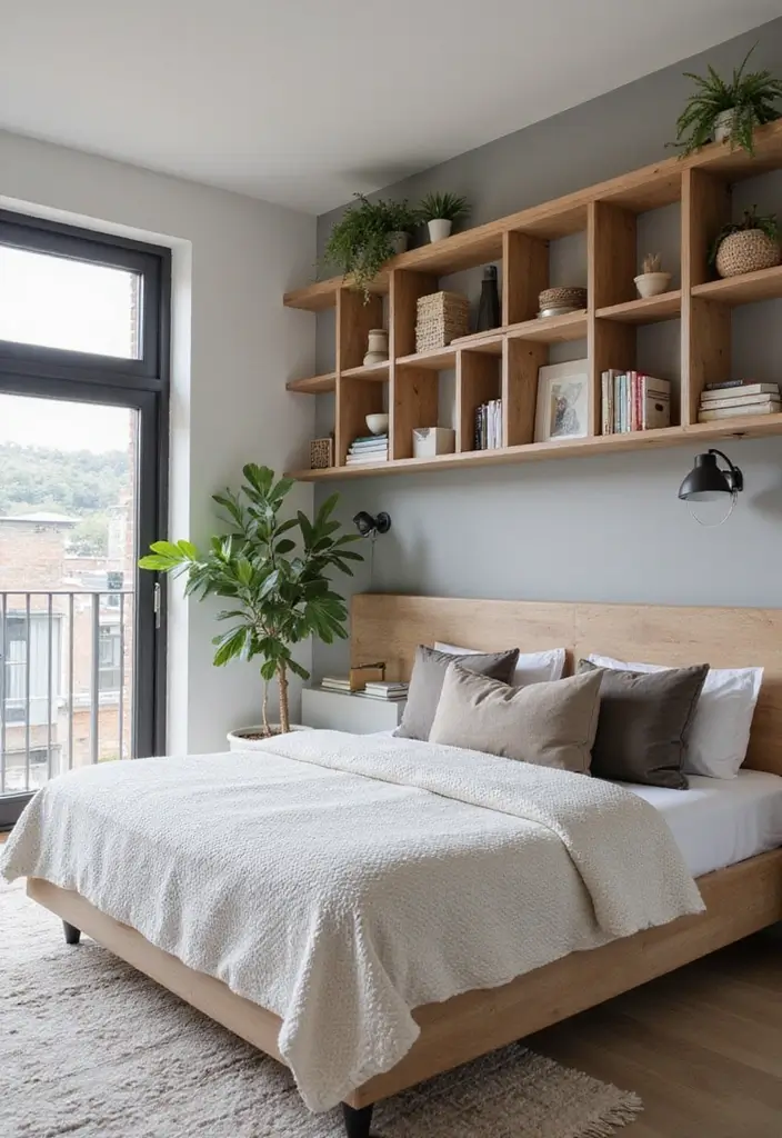 30+ Black and White Bedroom Ideas for a Timeless Look 27 30+ Black and White Bedroom Ideas for a Timeless Look - 27. Artistic Shelving