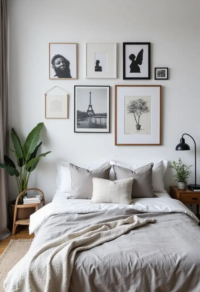 30+ Black and White Bedroom Ideas for a Timeless Look 3 30+ Black and White Bedroom Ideas for a Timeless Look - 3. Artistic Wall Decor