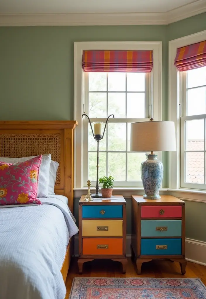 30+ Colorful Bedroom Ideas Full of Personality 27 30+ Colorful Bedroom Ideas Full of Personality - 27. Eclectic Nightstands