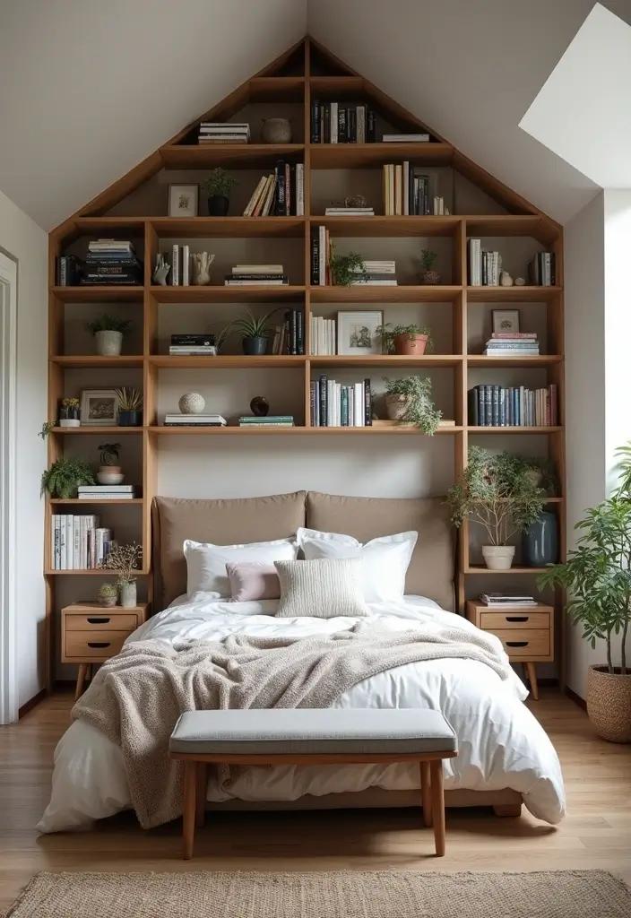 30+ Cozy Loft Bedroom Ideas You’ll Want to Copy 21 30+ Cozy Loft Bedroom Ideas You’ll Want to Copy - 21. Custom Shelving