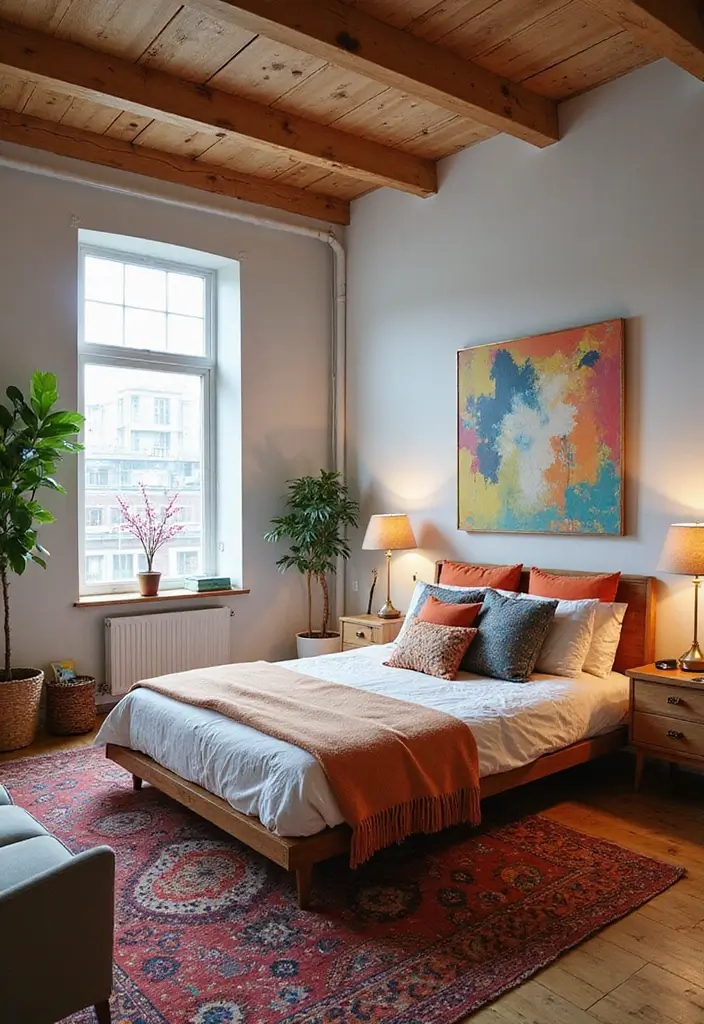 30+ Cozy Loft Bedroom Ideas You’ll Want to Copy 22 30+ Cozy Loft Bedroom Ideas You’ll Want to Copy - 22. Colorful Accents