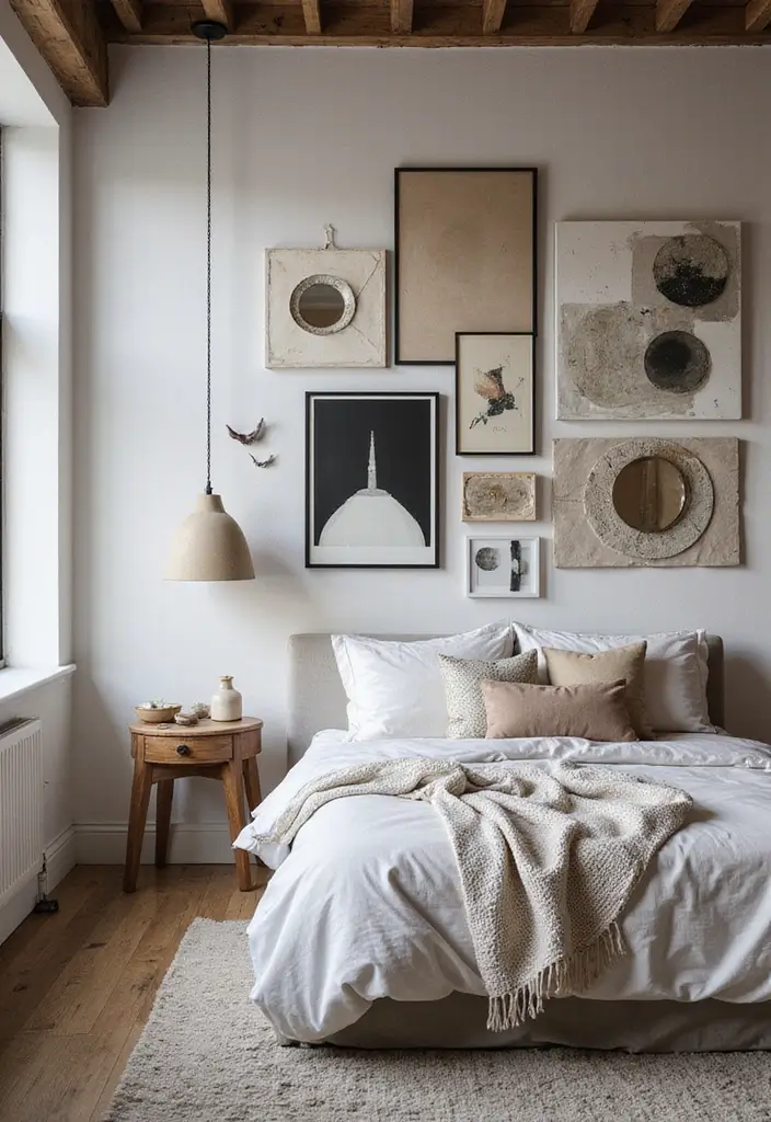 30+ Cozy Loft Bedroom Ideas You’ll Want to Copy 9 30+ Cozy Loft Bedroom Ideas You’ll Want to Copy - 9. Artistic Wall Decor