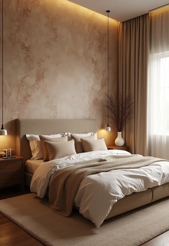 30+ Dark Earthy Bedroom Ideas for a Natural Feel - 11. Textured Wallpapers