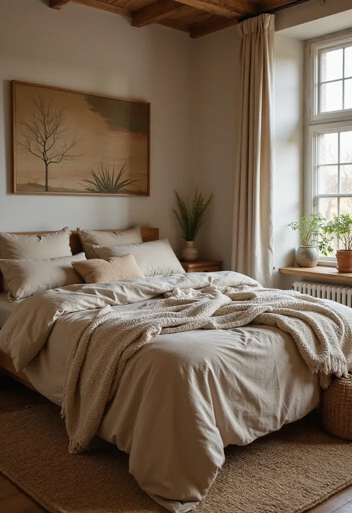 30+ Dark Earthy Bedroom Ideas for a Natural Feel - 14. Organic Bedding Choices