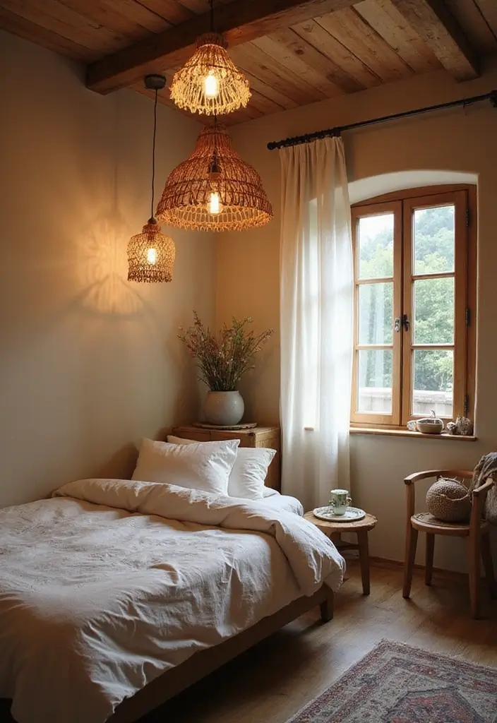 30+ Dark Earthy Bedroom Ideas for a Natural Feel - 15. Unique Light Fixtures