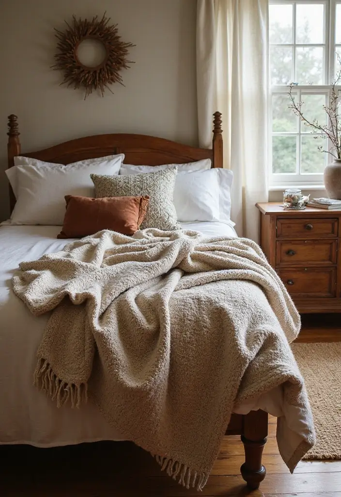 30+ Dark Earthy Bedroom Ideas for a Natural Feel - 21. Cozy Throw Blankets