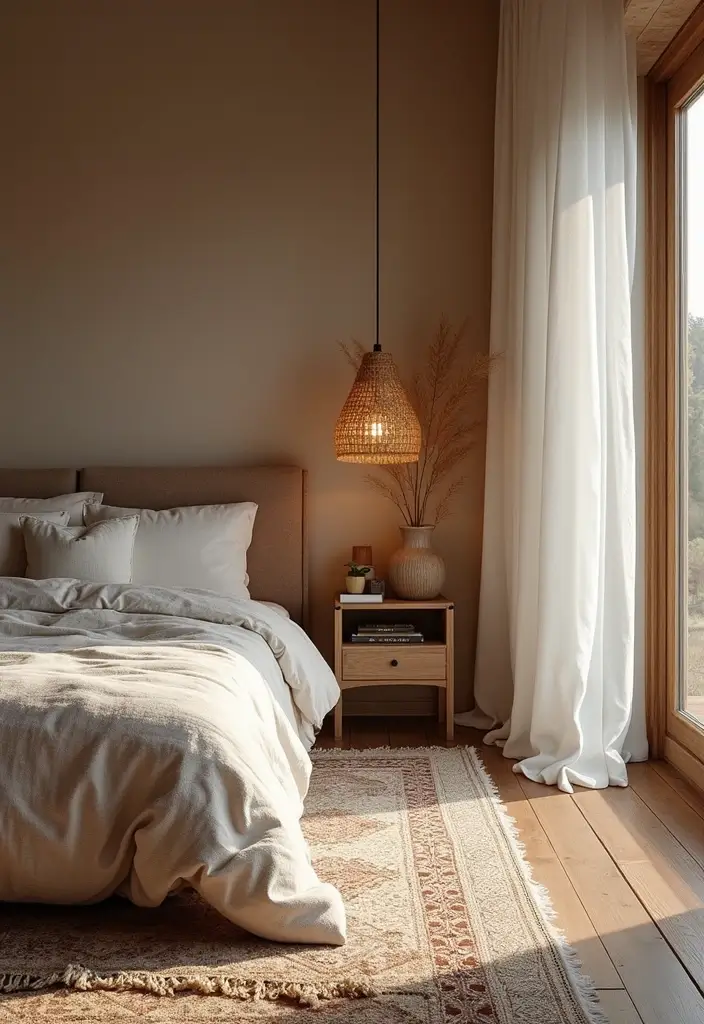 30+ Dark Earthy Bedroom Ideas for a Natural Feel - 22. Layered Area Rugs