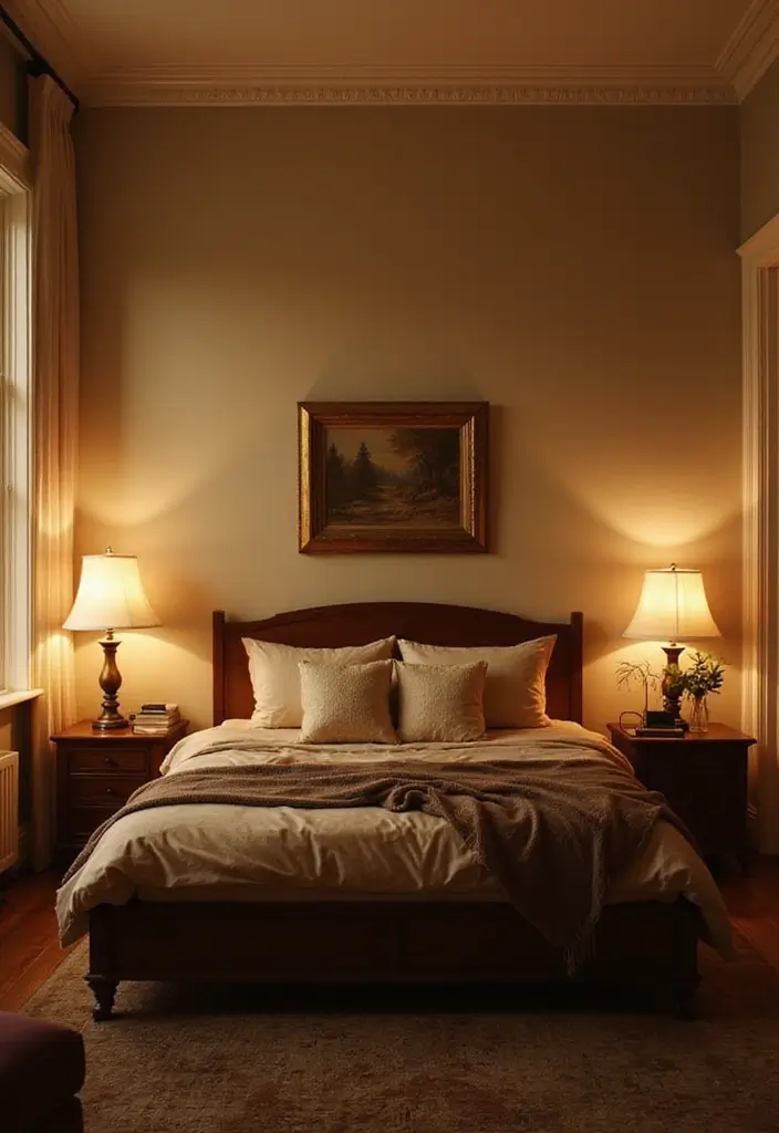 30+ Dark Earthy Bedroom Ideas for a Natural Feel - 25. Layered Lighting Options