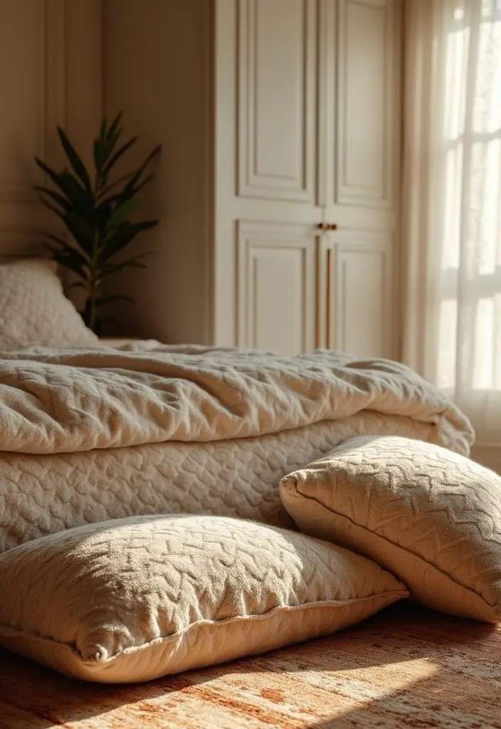 30+ Dark Earthy Bedroom Ideas for a Natural Feel - 26. Cozy Floor Cushions