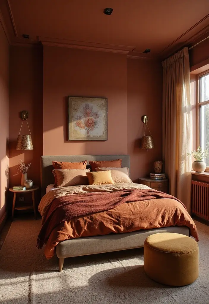 30+ Dark Earthy Bedroom Ideas for a Natural Feel - 29. Warm Color Accents