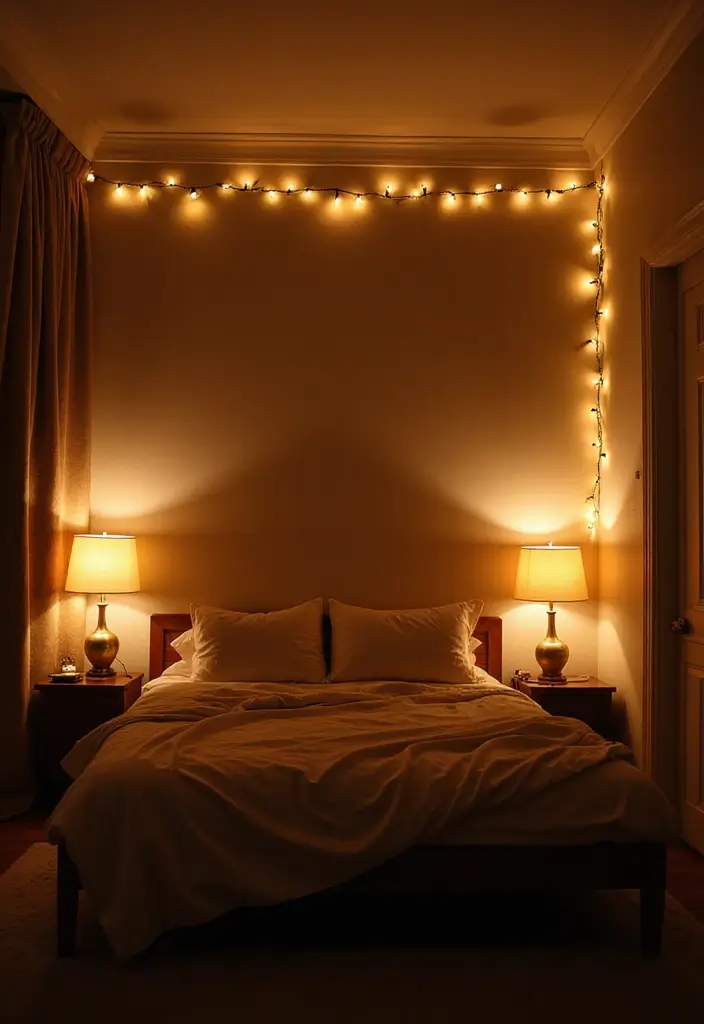 30+ Dark Earthy Bedroom Ideas for a Natural Feel - 6. Soft, Ambient Lighting