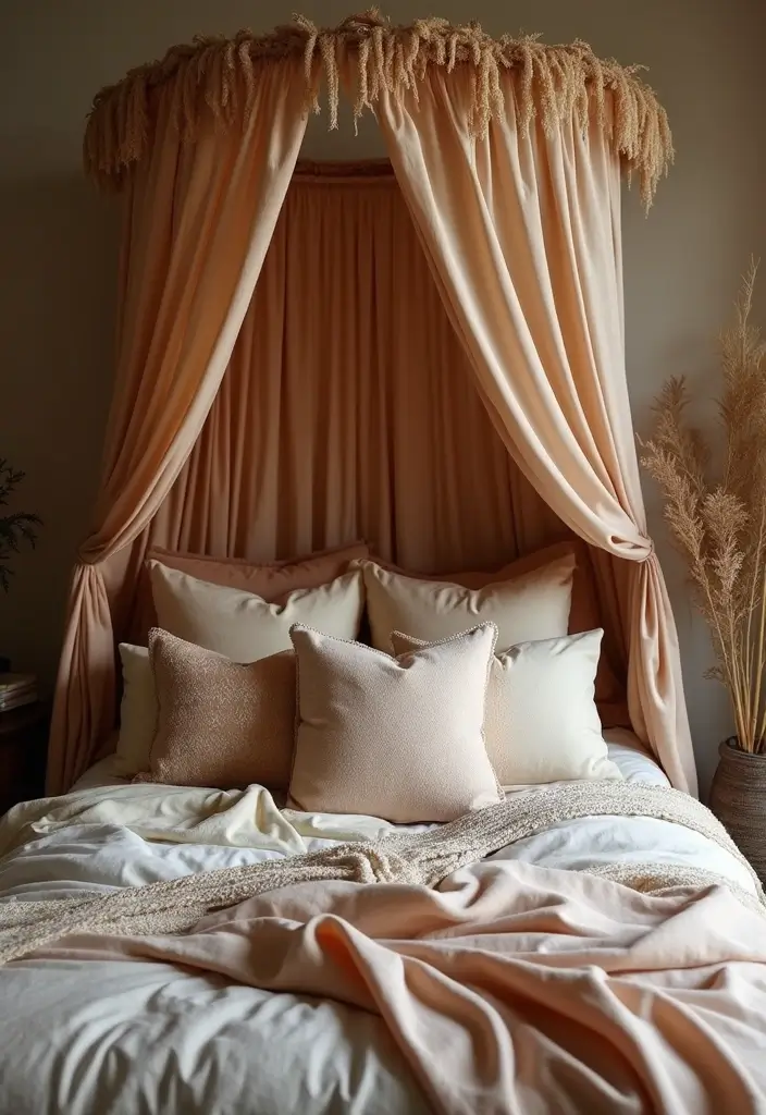 30+ Dark Earthy Bedroom Ideas for a Natural Feel - 7. Bohemian Bed Canopy