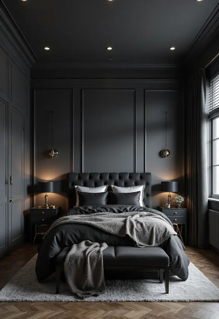 30+ Dark Grey Bedroom Ideas for a Chic and Modern Look 1 30+ Dark Grey Bedroom Ideas for a Chic and Modern Look - 1. Sleek Monochrome Elegance