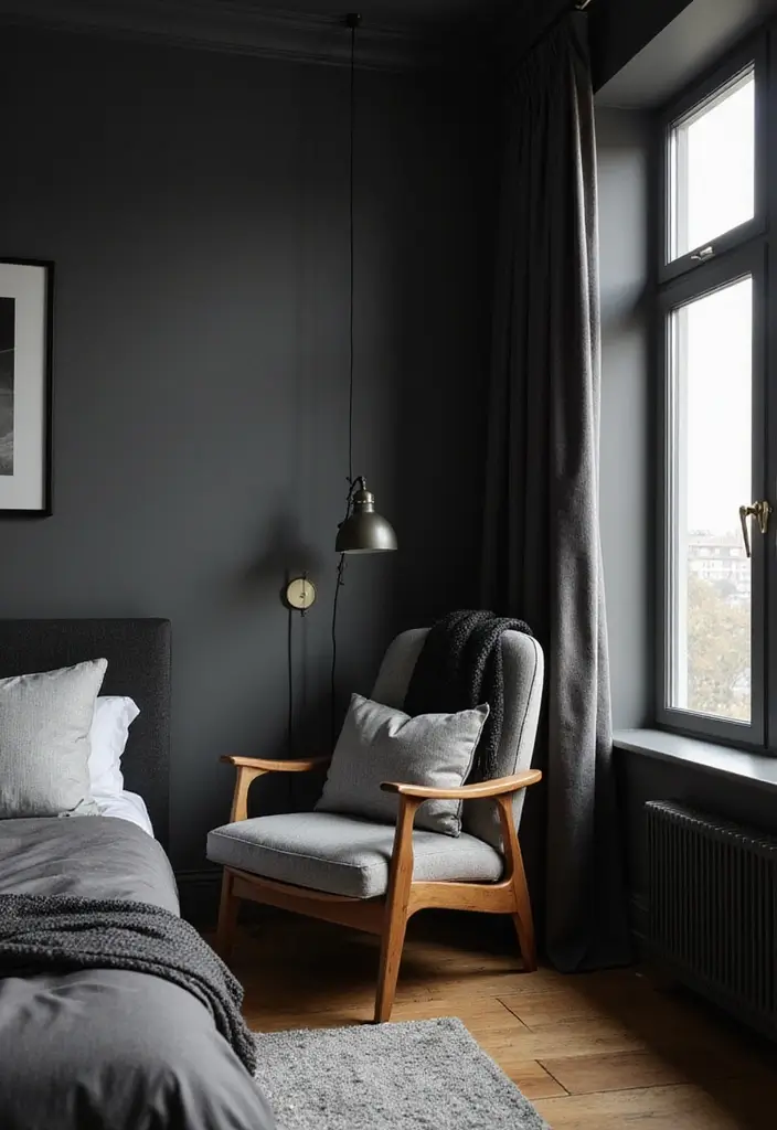 30+ Dark Grey Bedroom Ideas for a Chic and Modern Look 12 30+ Dark Grey Bedroom Ideas for a Chic and Modern Look - 12. Create a Cozy Nook
