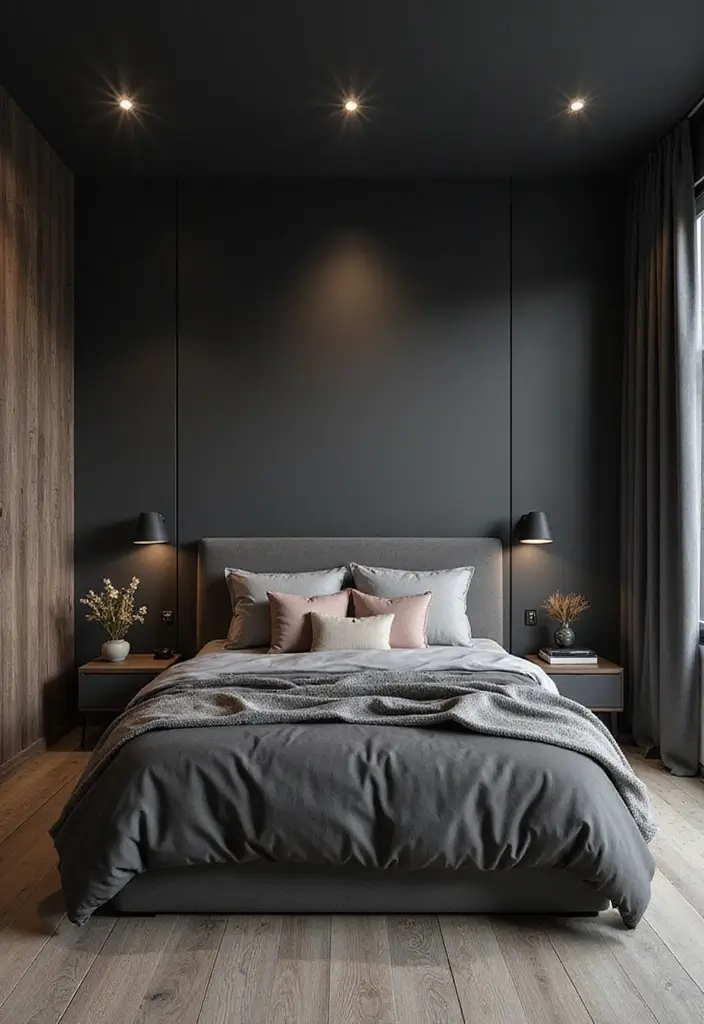 30+ Dark Grey Bedroom Ideas for a Chic and Modern Look 13 30+ Dark Grey Bedroom Ideas for a Chic and Modern Look - 13. Recessed Lighting