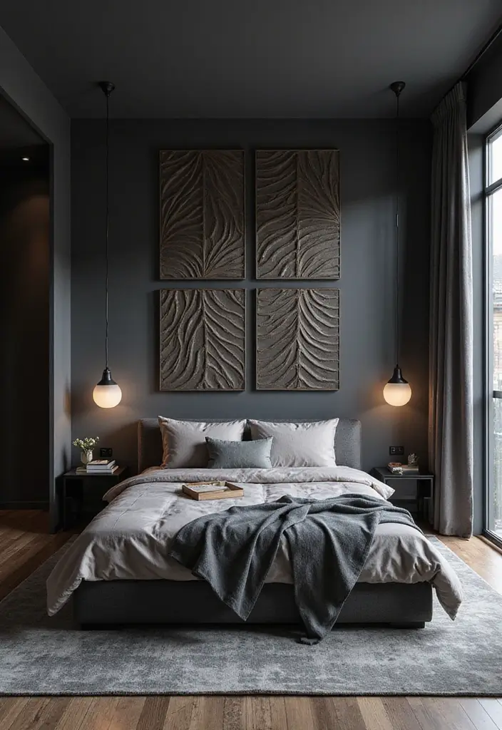 30+ Dark Grey Bedroom Ideas for a Chic and Modern Look 19 30+ Dark Grey Bedroom Ideas for a Chic and Modern Look - 19. Decorative Screens