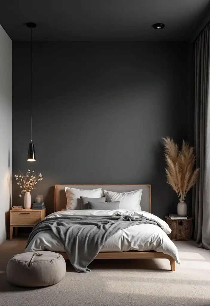 30+ Dark Grey Bedroom Ideas for a Chic and Modern Look 2 30+ Dark Grey Bedroom Ideas for a Chic and Modern Look - 2. Minimalist Sanctuary