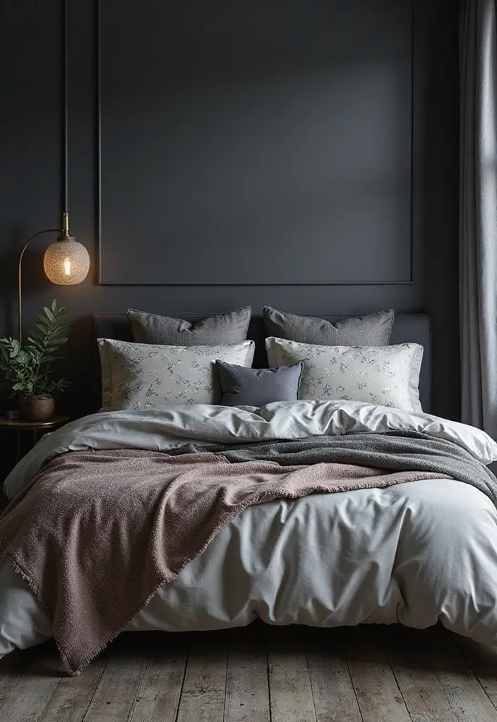 30+ Dark Grey Bedroom Ideas for a Chic and Modern Look 26 30+ Dark Grey Bedroom Ideas for a Chic and Modern Look - 26. Personalized Bedding