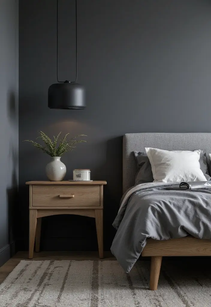 30+ Dark Grey Bedroom Ideas for a Chic and Modern Look 27 30+ Dark Grey Bedroom Ideas for a Chic and Modern Look - 27. Sleek Nightstands
