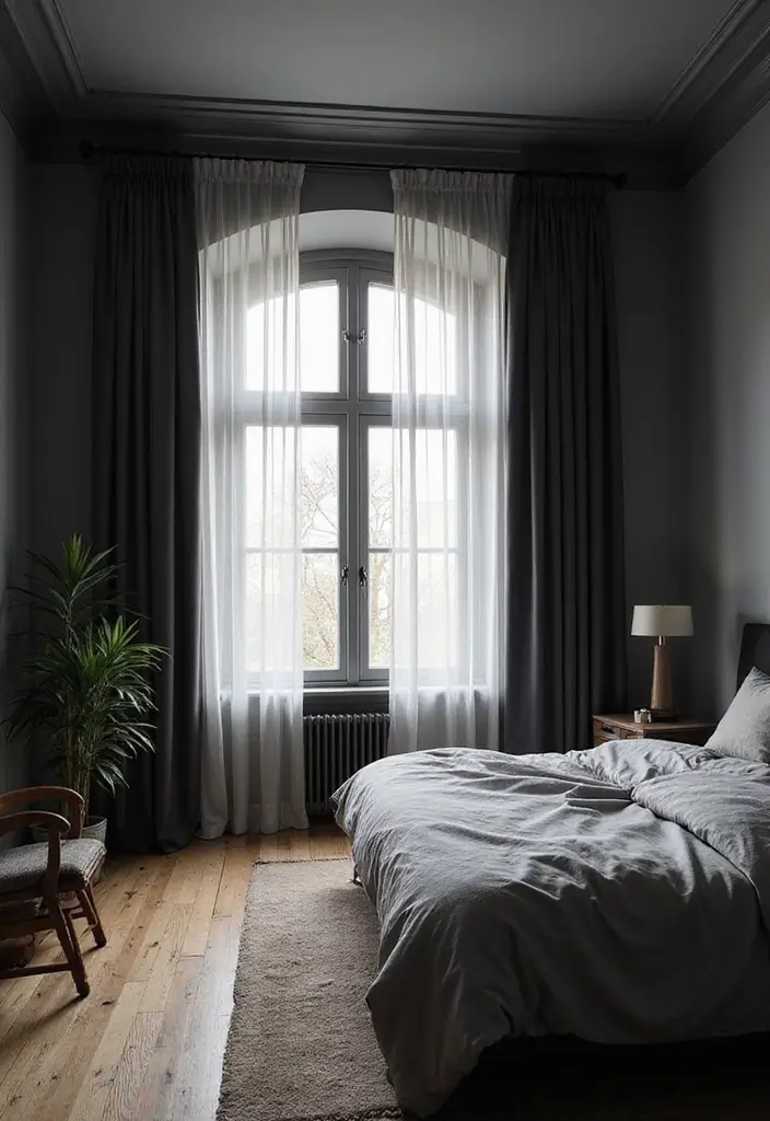 30+ Dark Grey Bedroom Ideas for a Chic and Modern Look 29 30+ Dark Grey Bedroom Ideas for a Chic and Modern Look - 29. Window Treatments