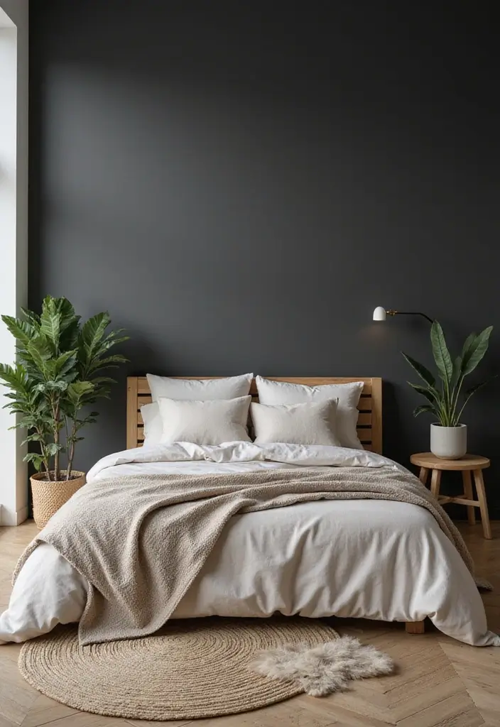 30+ Dark Grey Bedroom Ideas for a Chic and Modern Look 3 30+ Dark Grey Bedroom Ideas for a Chic and Modern Look - 3. Grey and Wood Harmony