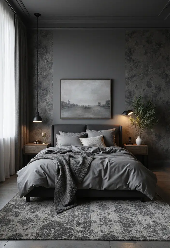 30+ Dark Grey Bedroom Ideas for a Chic and Modern Look 5 30+ Dark Grey Bedroom Ideas for a Chic and Modern Look - 5. Play with Patterns