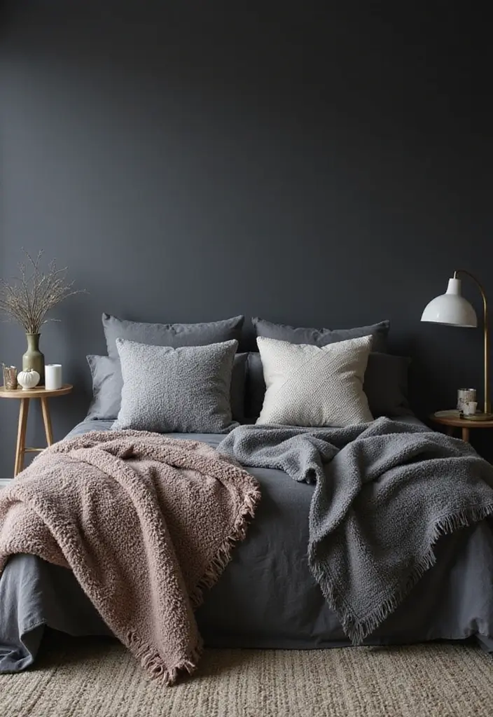 30+ Dark Grey Bedroom Ideas for a Chic and Modern Look 6 30+ Dark Grey Bedroom Ideas for a Chic and Modern Look - 6. Textiles and Layers