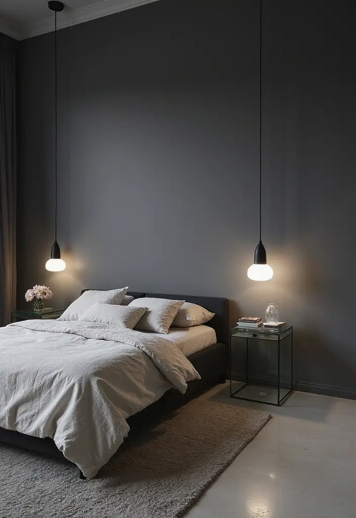 30+ Dark Grey Bedroom Ideas for a Chic and Modern Look 8 30+ Dark Grey Bedroom Ideas for a Chic and Modern Look - 8. Incorporate Glass Elements